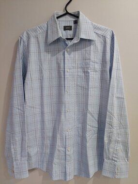 Mexx Men's Size M  Long-sleeve Plaid Dress Shirt Light Blue Base Cotton
